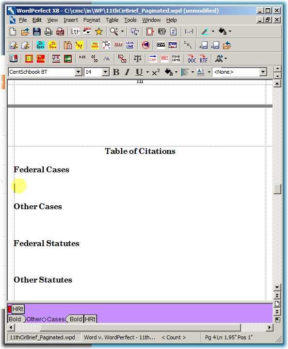 Place cursor where Table of Authorities will appear